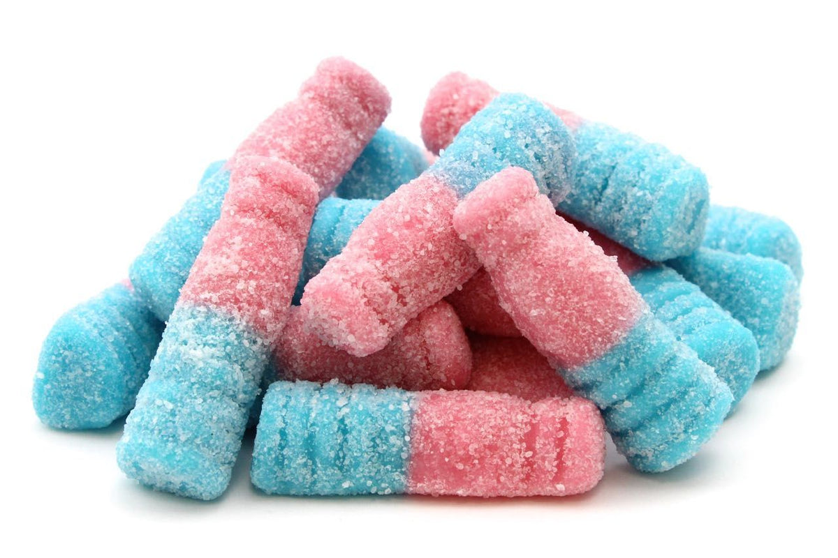 Bottiglie Tutti Frutti Rosa Azzurro Gommosi Zuccherati Aciduli 100g