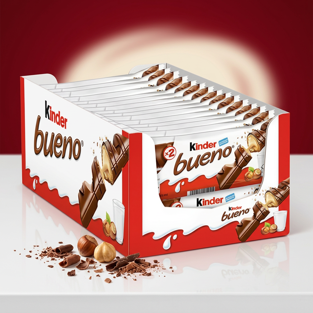 Kinder Bueno su sfondo rosso intenso