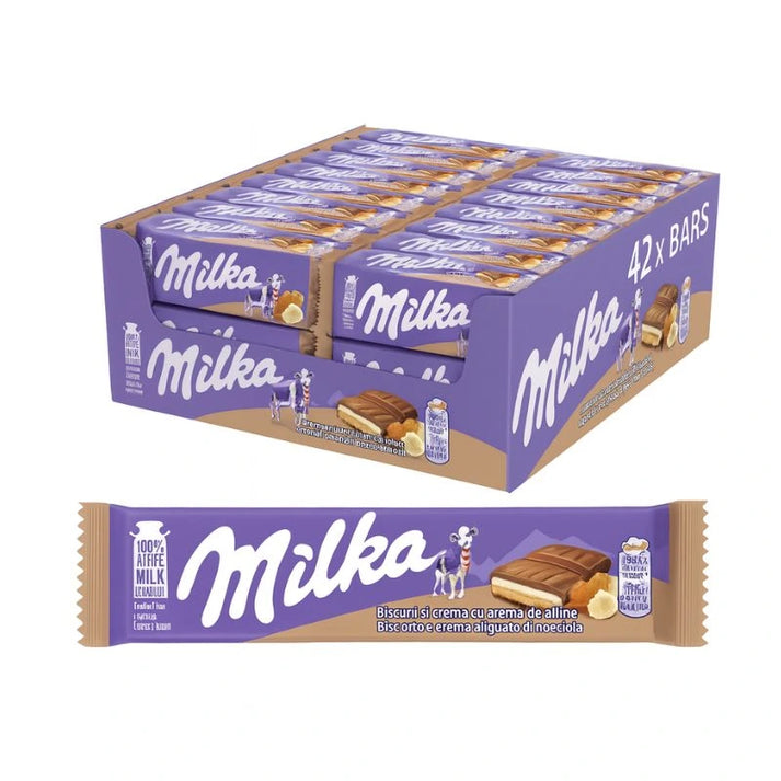 Milka Barretta Cioccolato Biscotto e Crema alla Nocciola Confezione da 42 Pezzi