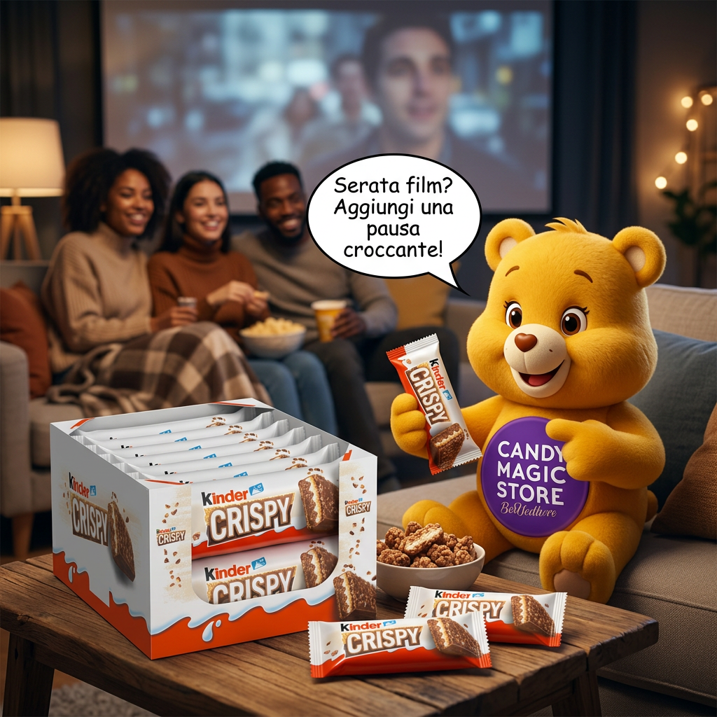 Serata cinema con Kinder Crispy e orsetto con fumetto
