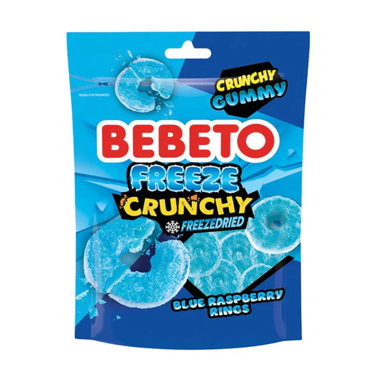 Bebeto Blue Raspberry Rings Freeze Crunchy Gummy – Caramelle Liofilizzate al Gusto Lampone 35g (Confezione da 12)