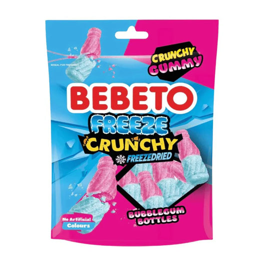 Bebeto Bubblegum Bottles Freeze Crunchy Gummy – Caramelle Liofilizzate al Gusto Bubblegum 35g (Confezione da 12)