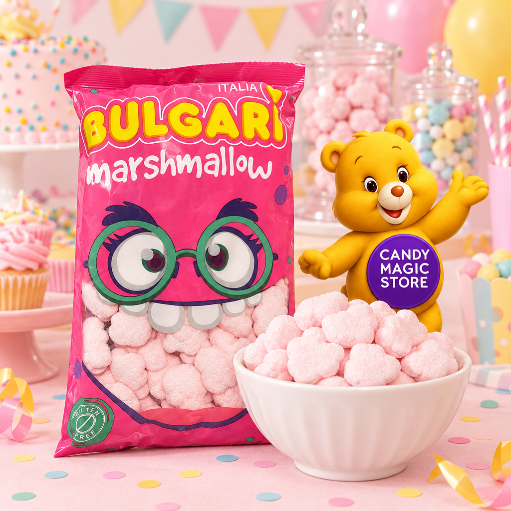 Buffet con marshmallow rosa e orsetto