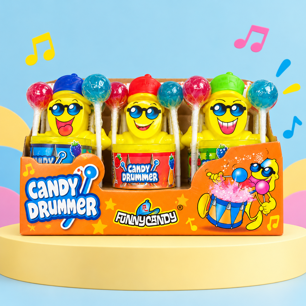 Candy Drummer con ambientazione colorata ispirata alla musica