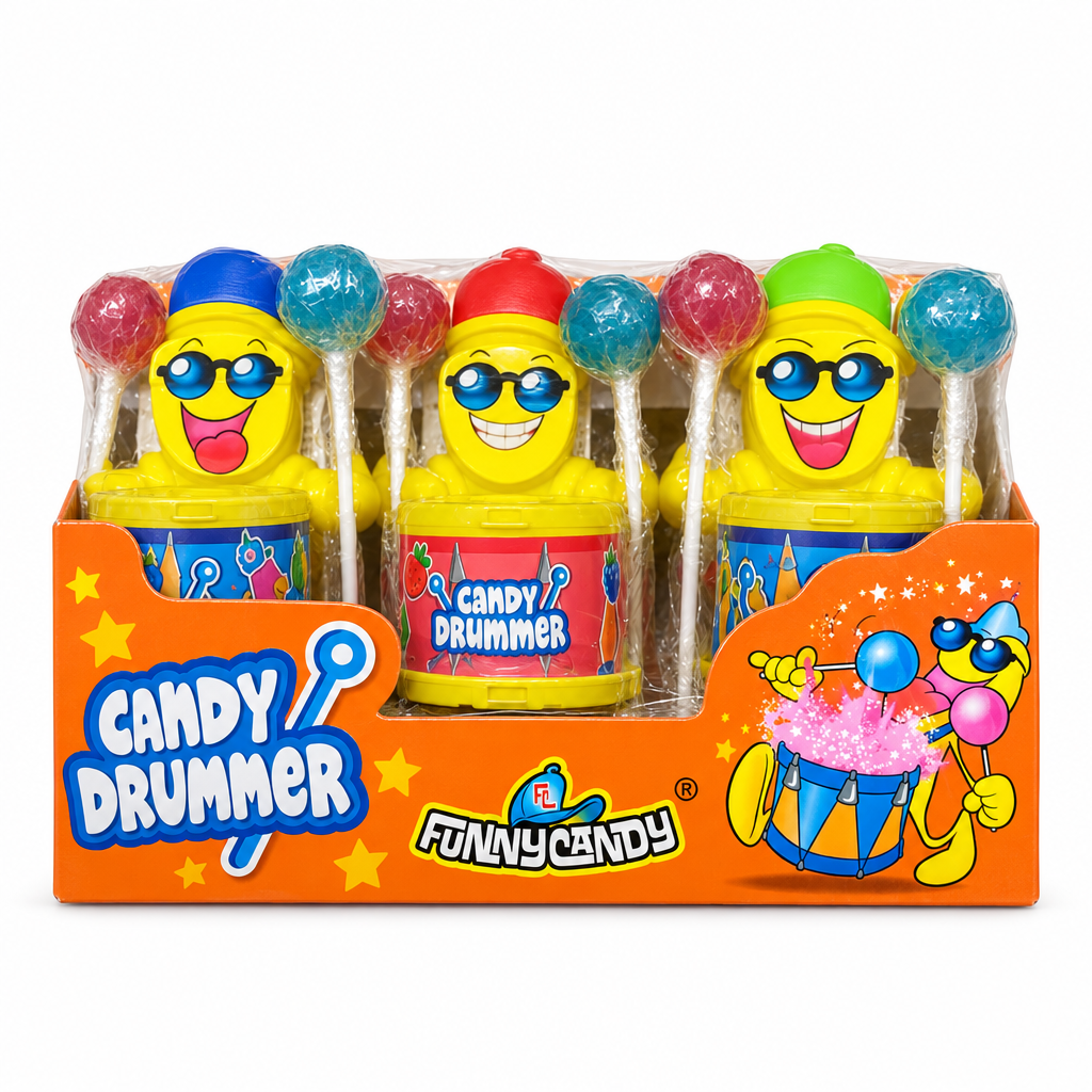 Candy Drummer su sfondo bianco