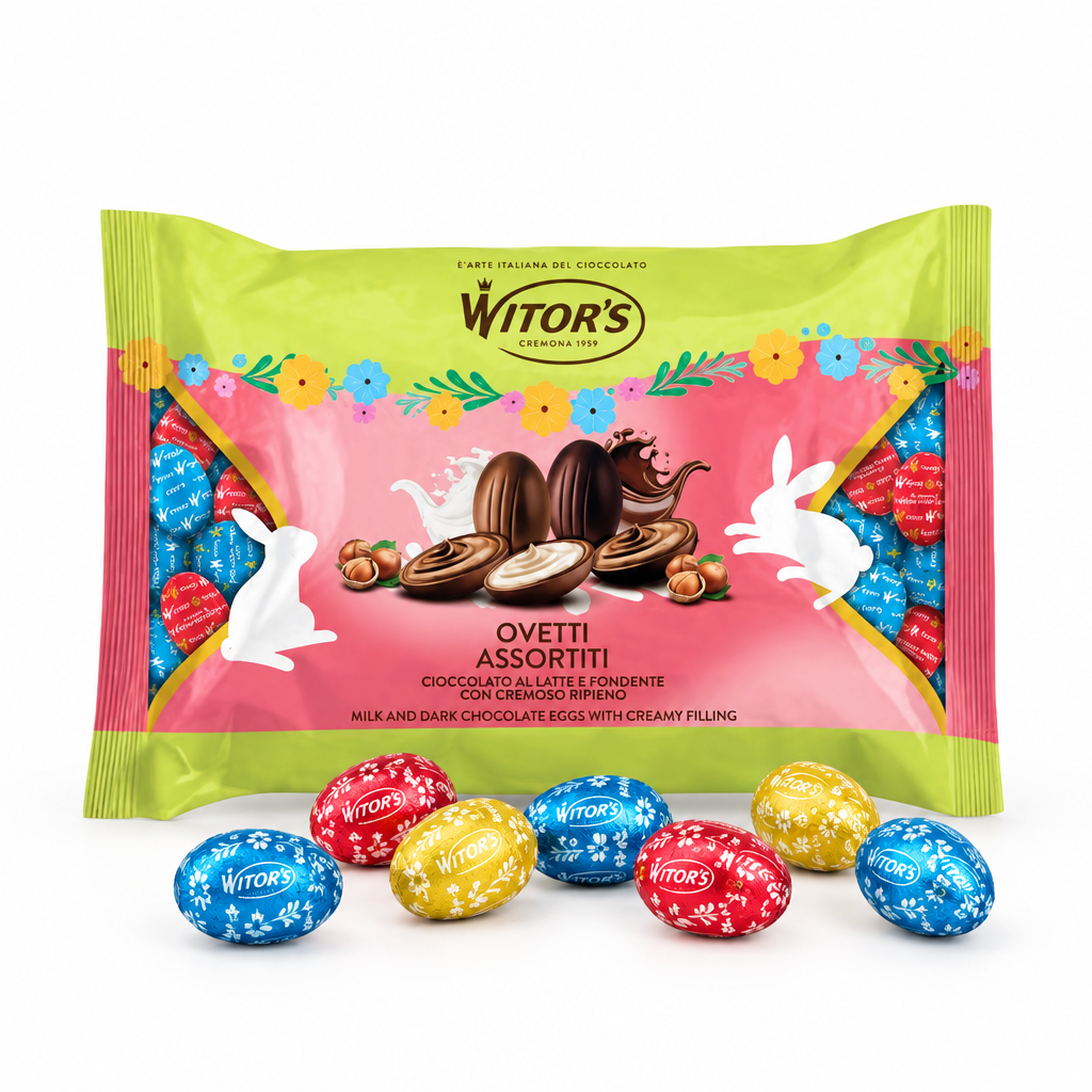 Confezione con ovetti su sfondo bianco