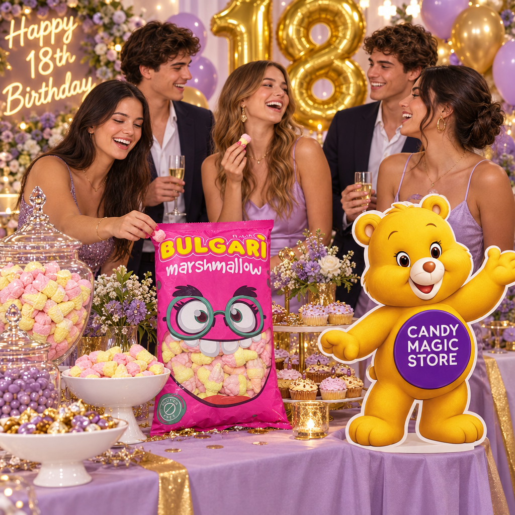 Diciottesimo compleanno con orsetto Candy Magic Store e marshmallow