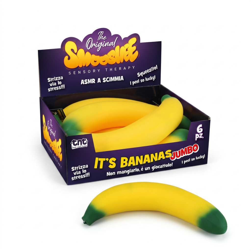 Espositore originale con banana jumbo in primo piano