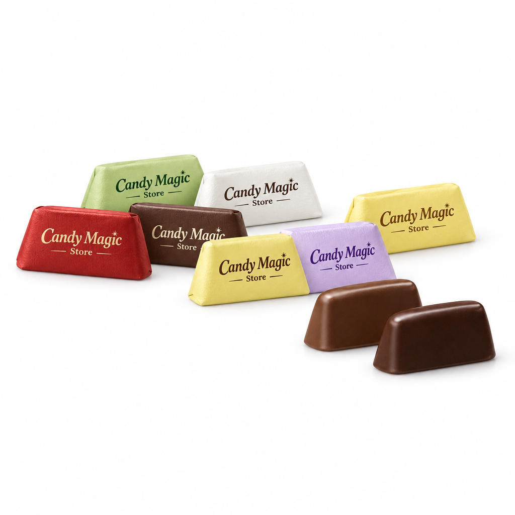 Gianduiotti colorati in doppia fila con brand Candy Magic Store