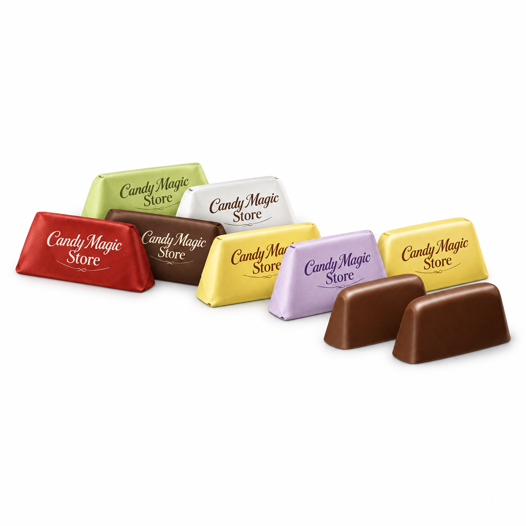 Gianduiotti disposti a ventaglio con brand Candy Magic Store