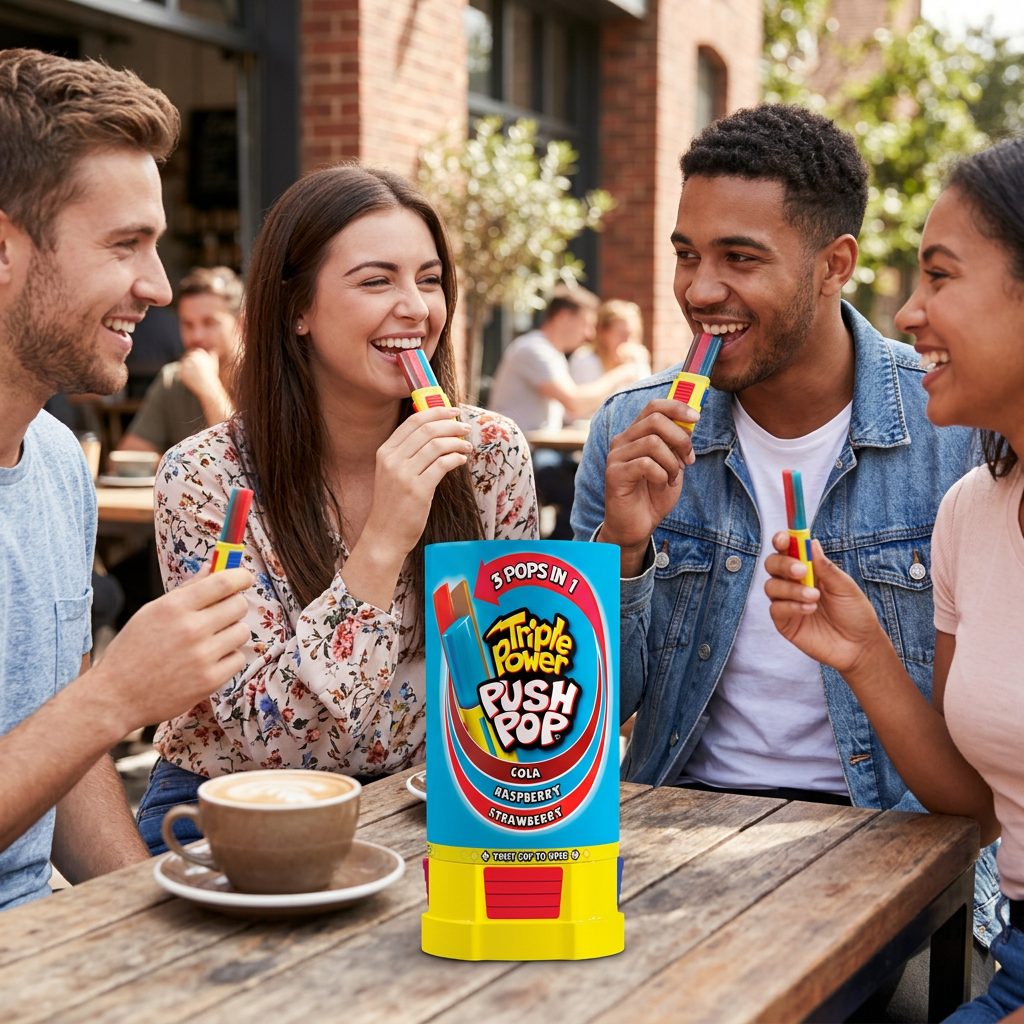 Giovani adulti che degustano Triple Power Push Pop