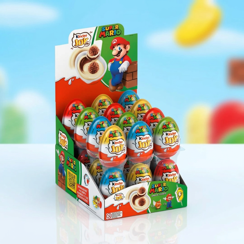 Kinder Joy Super Mario su sfondo azzurro