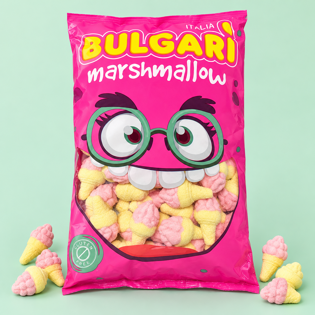 Marshmallow Bulgari su sfondo verde menta