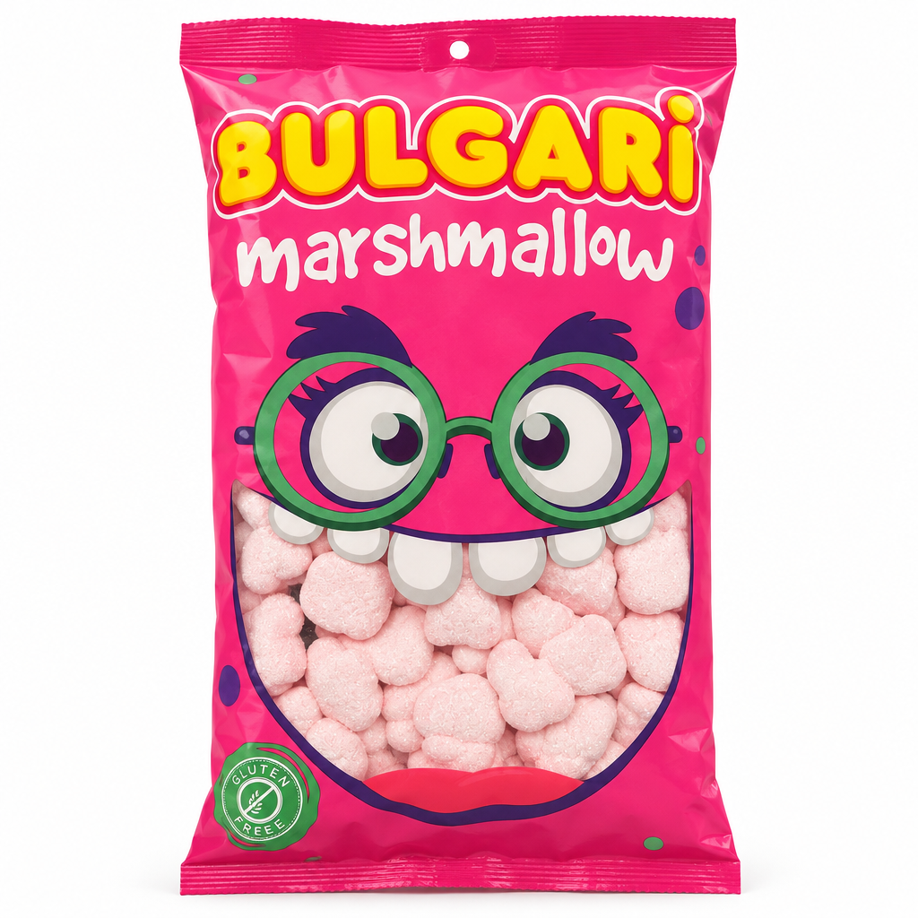 Marshmallow rosa Bulgari su sfondo bianco