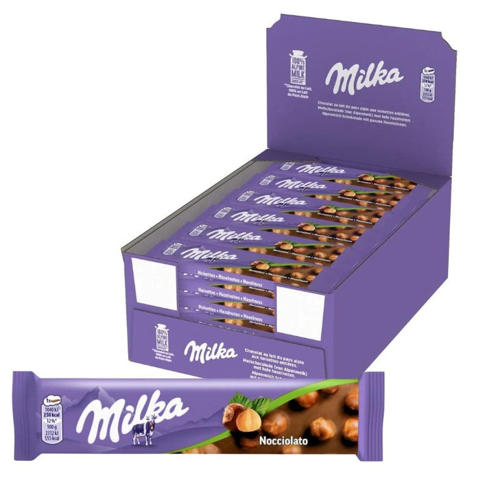 Milka Barretta Nocciolato Cioccolato al Latte e Nocciole Confezione da 30 Pezzi