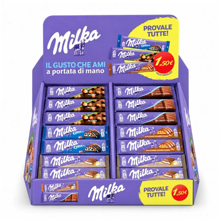 Milka Barrette al Cioccolato Vassoio Espositore Misto 111 Pezzi