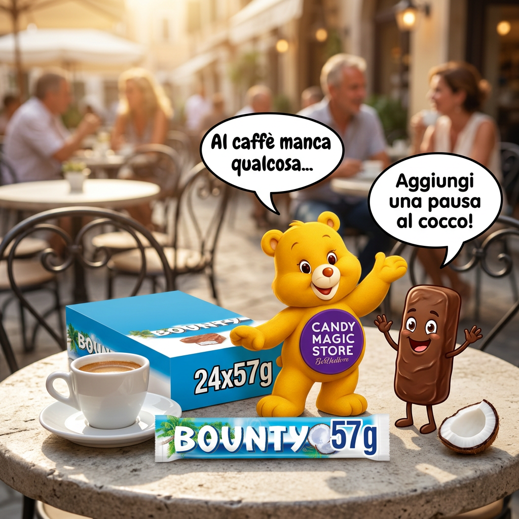 Pausa caffè con orsetto e Bounty cartoon parlante
