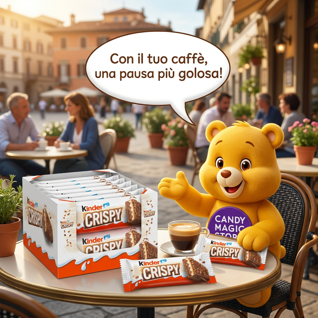 Pausa caffè Kinder Crispy con orsetto parlante