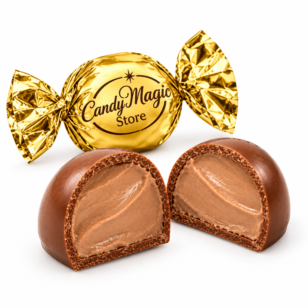 Pralina con crema gianduia e incarto gold, immagine illustrativa