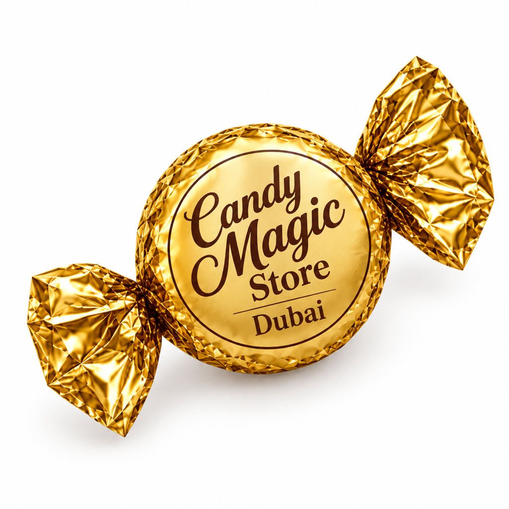 Pralina gold Candy Magic Store Dubai in primo piano