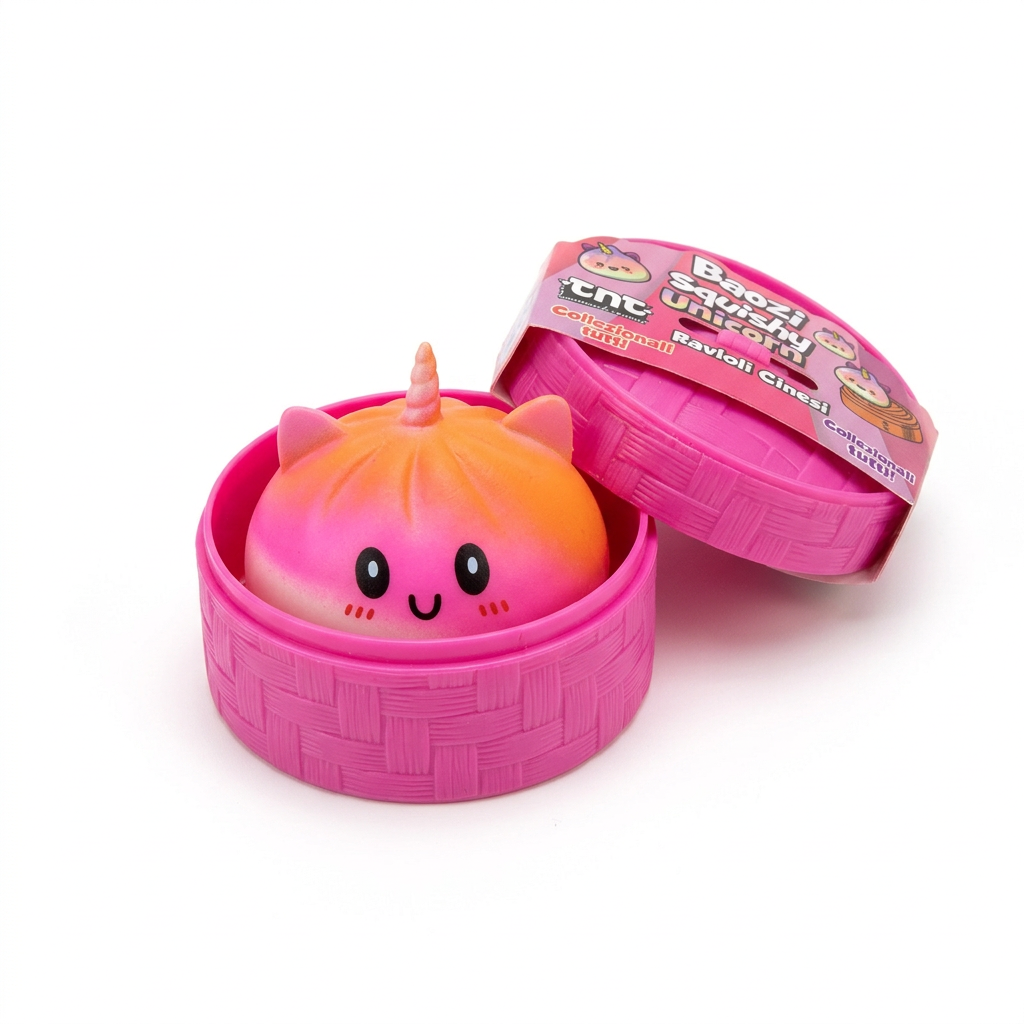 Primo piano Baozi Squishy Unicorn rosa e arancio