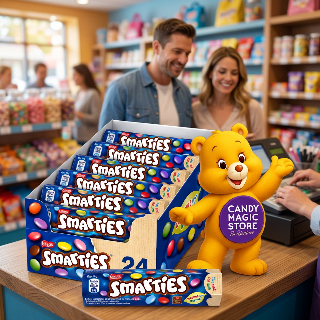 Smarties e orsetto Candy Magic Store al banco cassa
