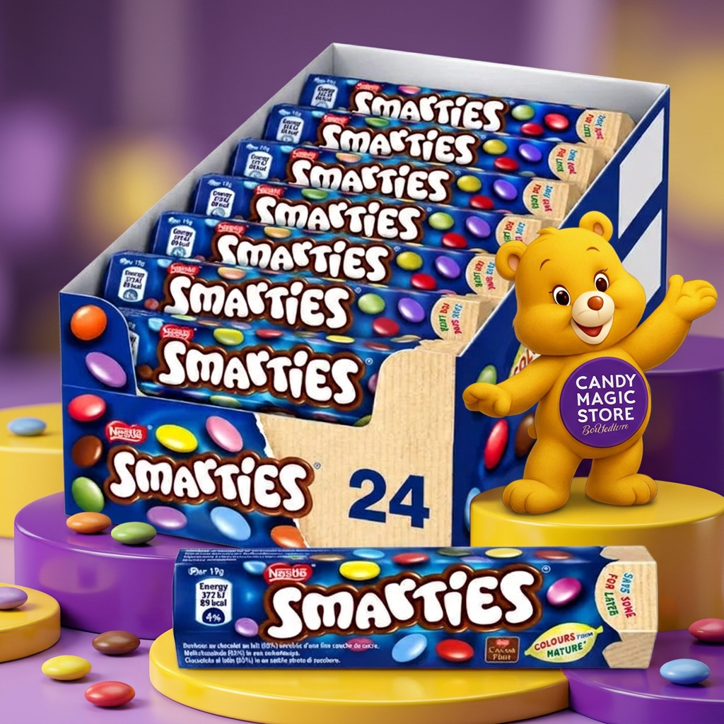 Smarties e orsetto in una composizione colorata