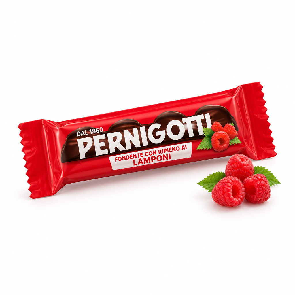 Snack Pernigotti fondente ai lamponi, vista diagonale