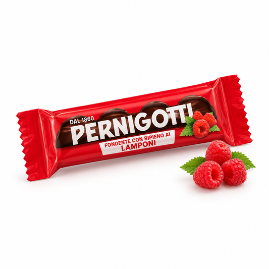 Snack Pernigotti fondente ai lamponi, vista diagonale